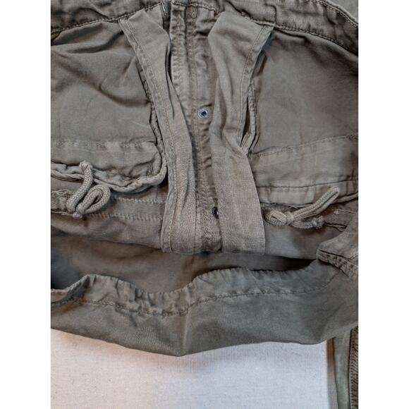 Loft Jacket Women Small Army Green Linen Utility Pockets Inside Cinch Full Zip - Picture 7 of 8